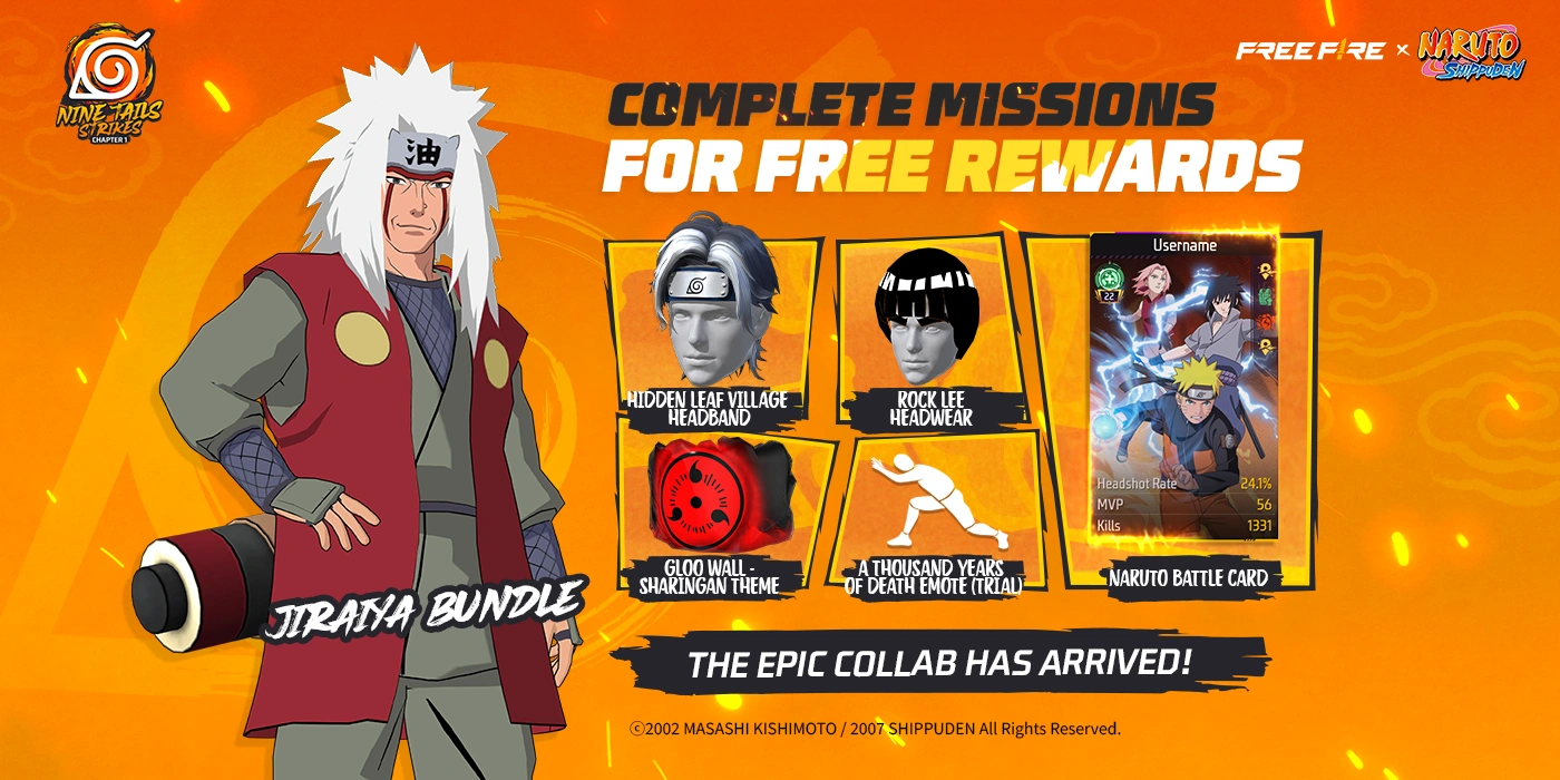 Free Fire x Naruto Shippuden Comeback September 2026, Ada Bundle Hinata atau Jiraiya Gratis